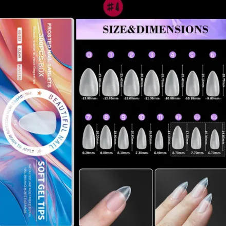 4 - Full Frosted Nail Tips (300 pieces in box)