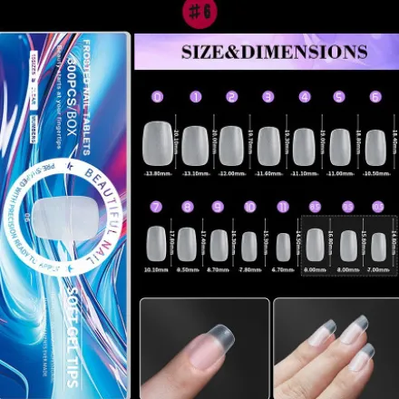 6 - Full Frosted Nail Tips (300 pieces in box)